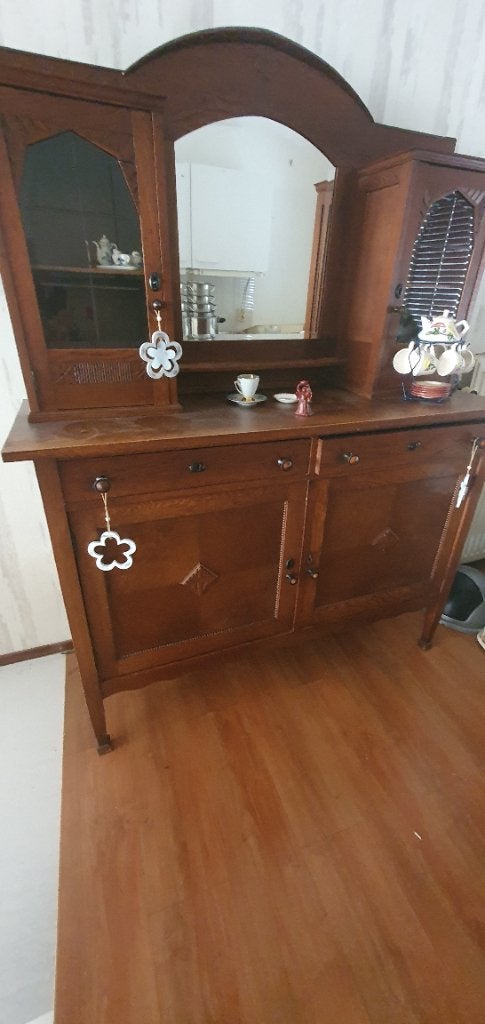 Antiek dressoir met spiegel en vitrinekasten, Antiek en Kunst, Ophalen
