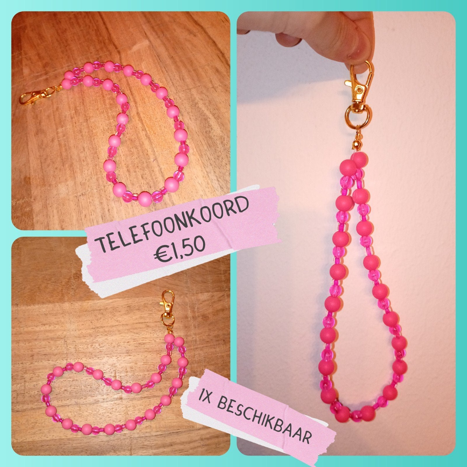 Roze Telefoonkoord met Kralen - 1x Beschikbaar, Ophalen of Verzenden, Nieuw, Telefoonhanger of Accessoire, Universeel