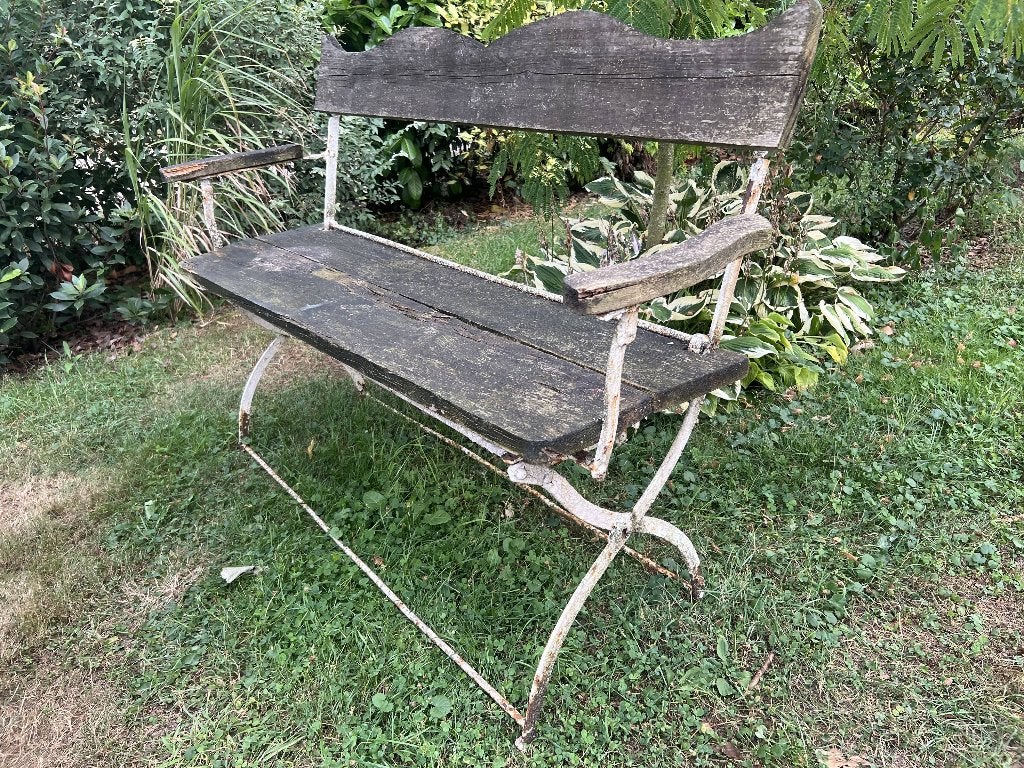Authentiek oud ijzeren tuinbankframe – vintage & uniek, Tuin en Terras, Tuinbanken, Ophalen, Gebruikt, Metaal