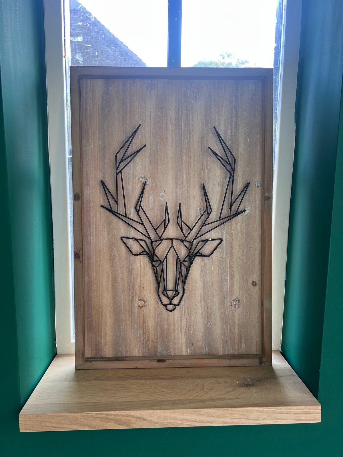 Houten wanddecoratie met geometrisch hert - Set van 2, Hout, Meerkleurig, Ophalen of Verzenden, Zo goed als nieuw