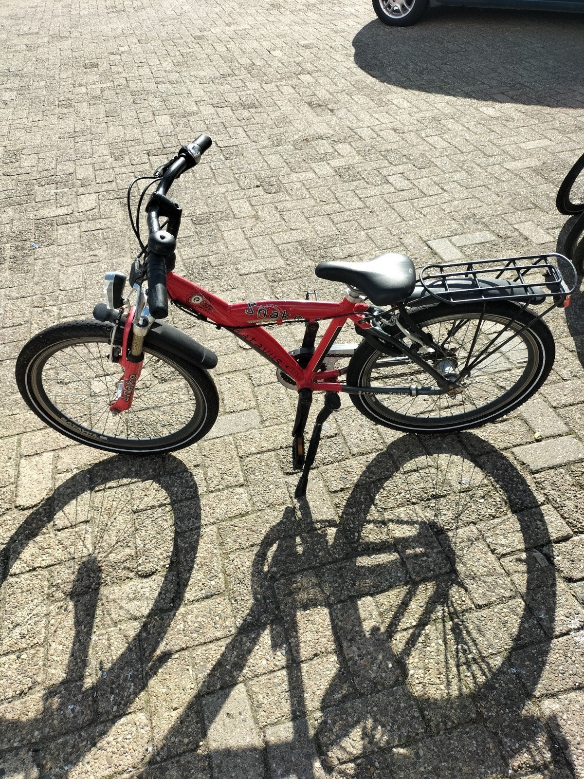 Rode kinderfiets, 20 inch, met bagagedrager, 20 inch of meer, Gebruikt, Velgrem, Snake