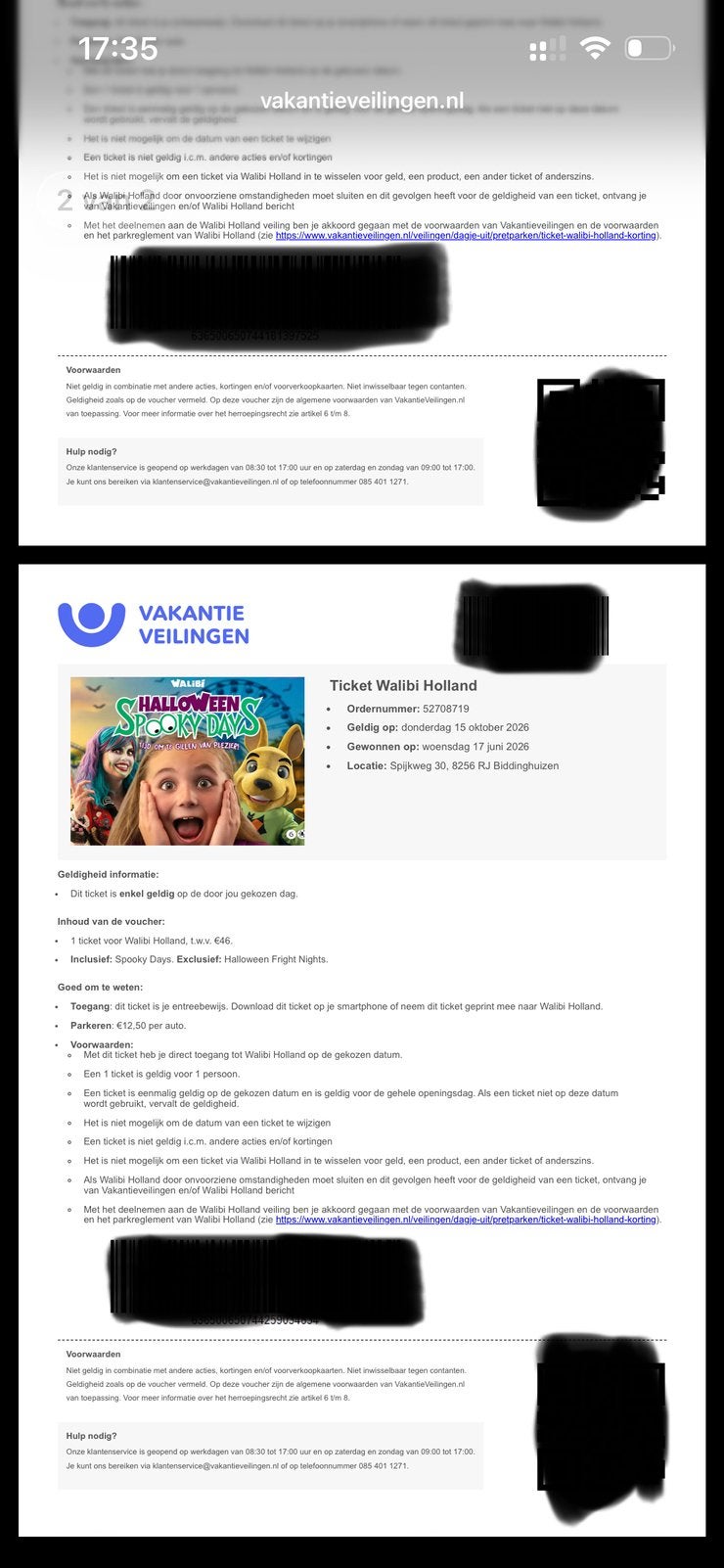 Walibi ticket donderdag 15 oktober 2 per., Tickets en Kaartjes, Twee personen, Ticket of Toegangskaart