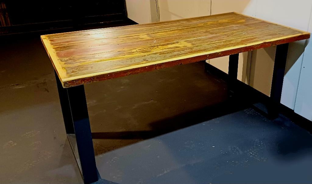 Eettafel tuintafel binnen buiten 180x85cm metalen U-poten, Huis en Inrichting, Tafels | Eettafels, Ophalen, 50 tot 100 cm, Zo goed als nieuw