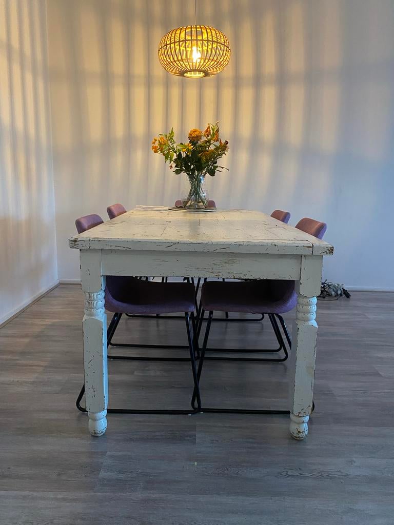 Robuuste witte eettafel - 170x90x78 cm, Huis en Inrichting, Tafels | Eettafels, Ophalen, Gebruikt, 50 tot 100 cm, Vijf personen of meer
