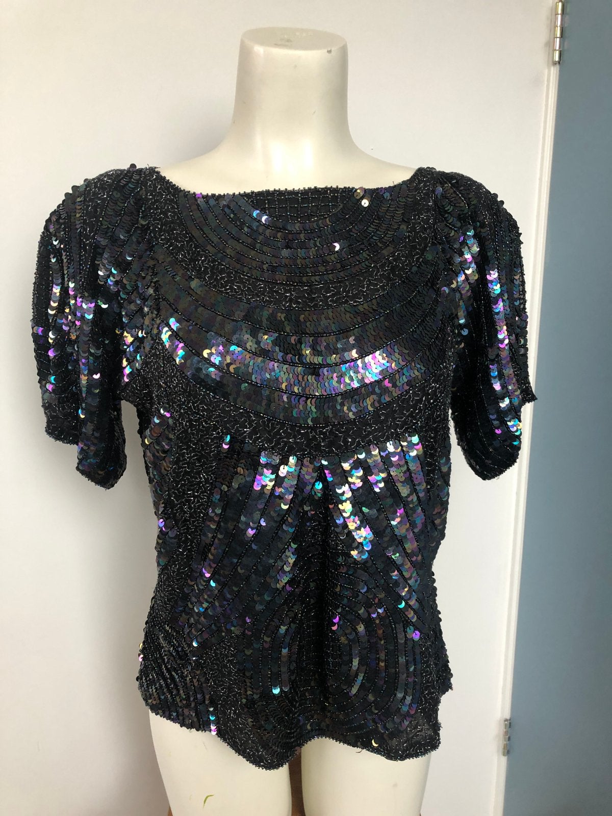 Tan chho jaren 80 pailletten zijde top feestelijk xl zwart, Kleding | Dames, Maat 38/40 (M), Zwart, Ophalen of Verzenden, Zo goed als nieuw