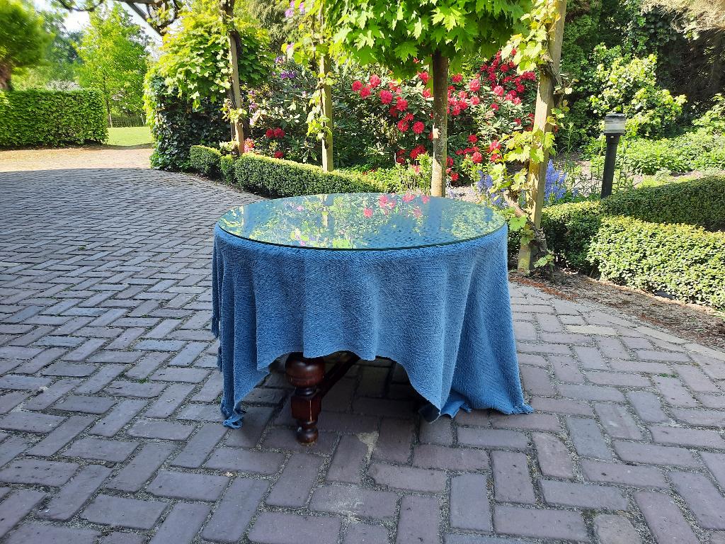 Salontafel met glasplaat, Ophalen, Gebruikt, 100 tot 150 cm, Rond