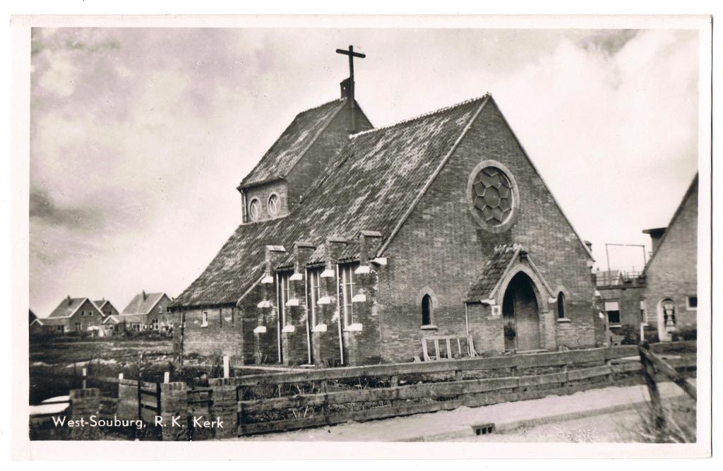 Souburg west z, r.k.-Kerk, ongelopen,  richtprijs 3,50, Verzenden, 1940 tot 1960, Ongelopen, Zeeland