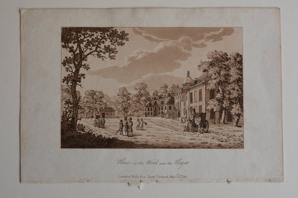 DEN HAAG HUIS TEN BOSCH PALEIS AQUATINT Gravure 1790 GU9, 10 cm, Stadsgezicht, Origineel, 16 cm