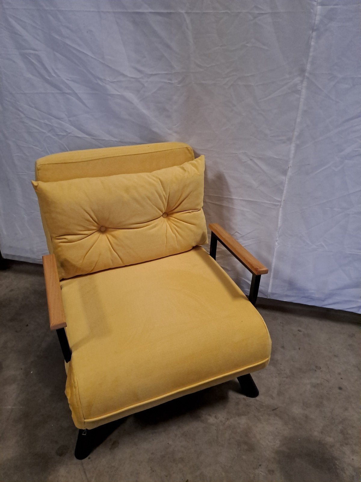 Comfortabele Slaapfauteuil -Mosterd Geel, Ophalen, Eenpersoons, Hout, Modern, Functioneel