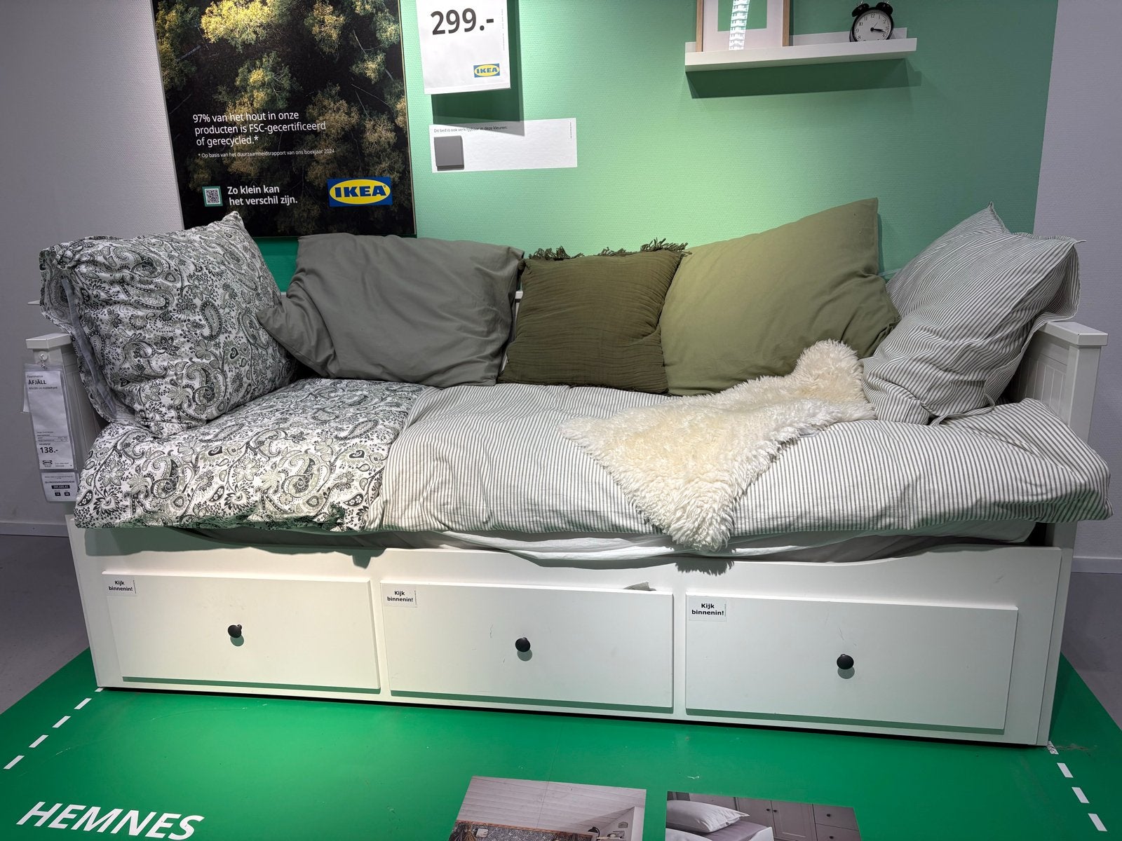 IKEA Hemnes Bedbank met onderschuifbed en lades, Ophalen, Gebruikt, Wit, Tweepersoons