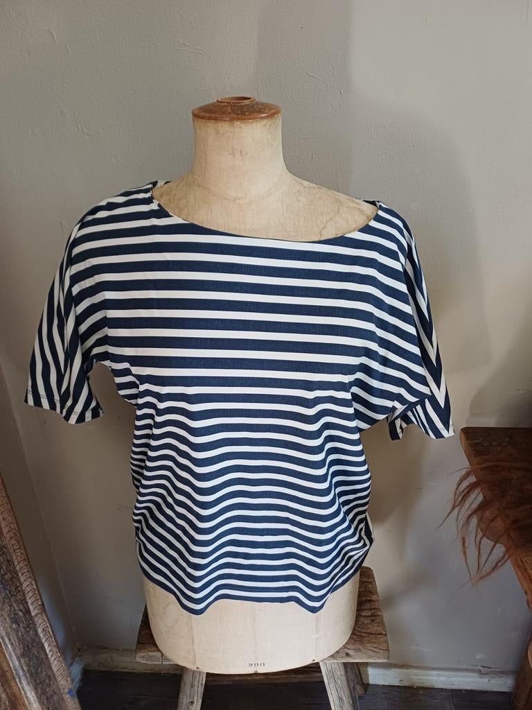 Mi Piace Gestreept Travelstof Top met Vleermuismouw Maat L, Mi Piace, Blauw, Maat 42/44 (L), Ophalen of Verzenden