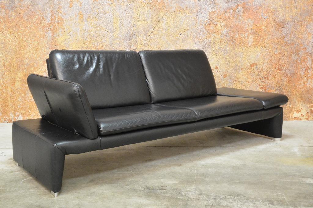 IZGS zwarte leren Framati design bank verstelbare armleuning, Framati, 150 tot 200 cm, Tweepersoons, 75 tot 100 cm