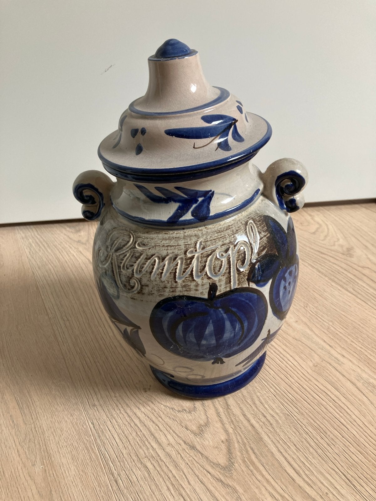 Vintage Rumtopf Pot - Blauw en Crème Keramiek, Ophalen of Verzenden