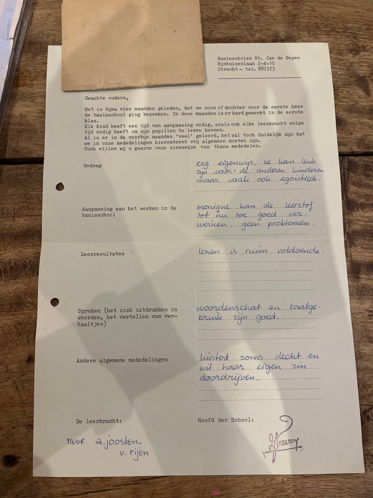 Oud Schoolrapport Basisschool St. Jan de Doper Utrecht, Boeken, Ophalen of Verzenden, Gelezen, Overige niveaus, Overige vakken