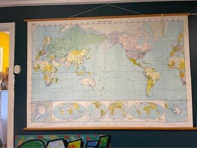 Grote Antieke Wereld Landkaart - Schoolplaat wereldkaart, Ophalen, Aardrijkskunde