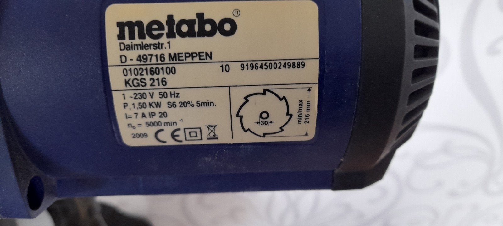 Metabo KGS 216 Afkortzaag - Krachtig en Betrouwbaar, Doe-het-zelf en Verbouw, Ophalen, Gebruikt, 70 mm of meer, Afkortzaag