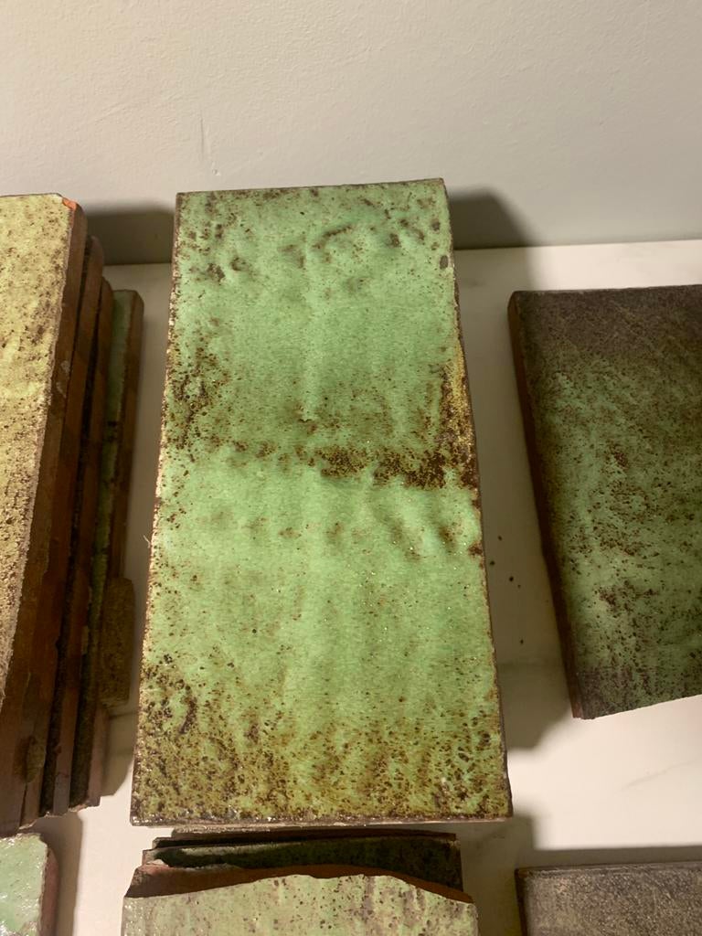 Gebakken retro unieke groene tegels, Ophalen, Gebruikt, Minder dan 20 cm, Minder dan 5 m²