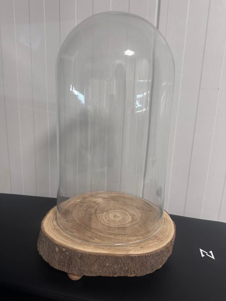 Glazen stolp met houten dienblad in nieuwstaat, Ophalen, Zo goed als nieuw