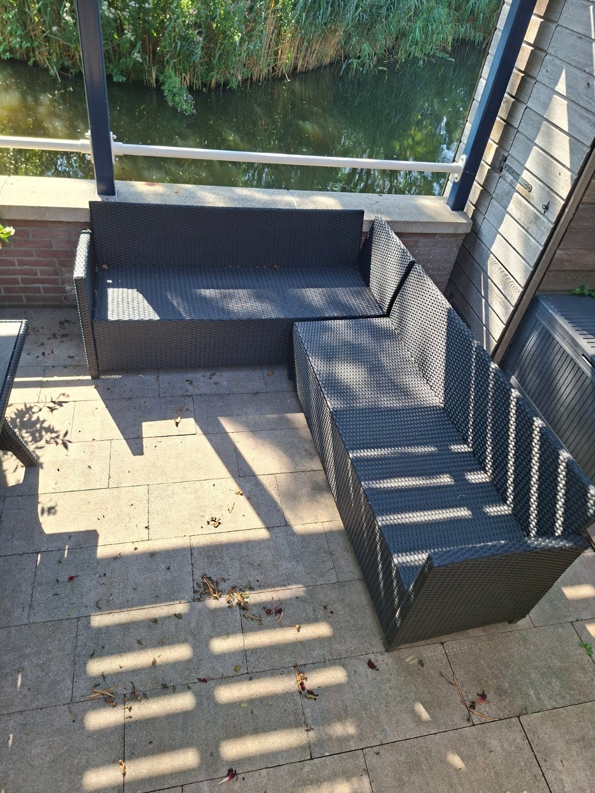 Zwarte Wicker Loungeset met Kussens, Ophalen of Verzenden, Gebruikt, Wicker