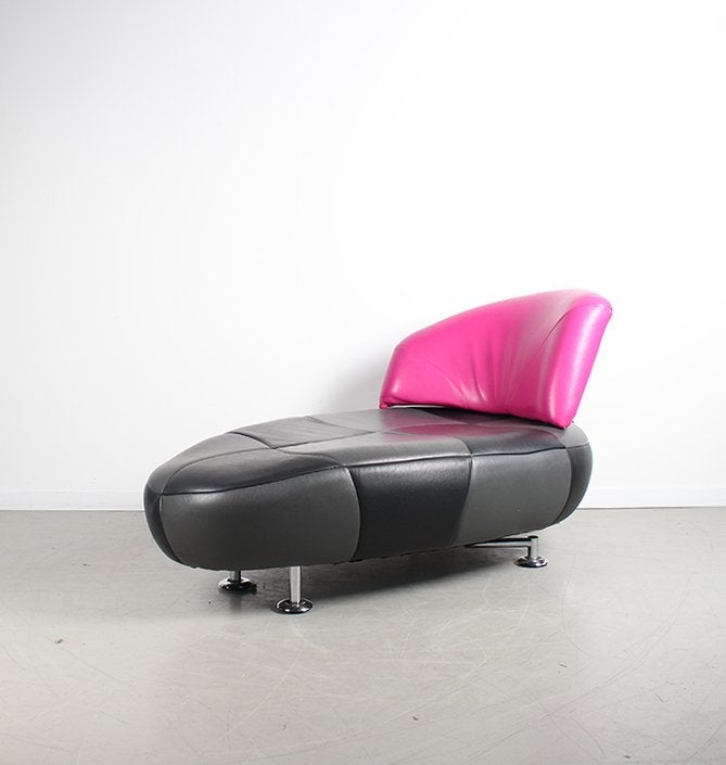 1x Leolux Kikko Chaise Lounge Zwart/Grijs/Roze Leer –Geblokt, Niet ingevuld, Niet ingevuld, Leer, Ophalen of Verzenden