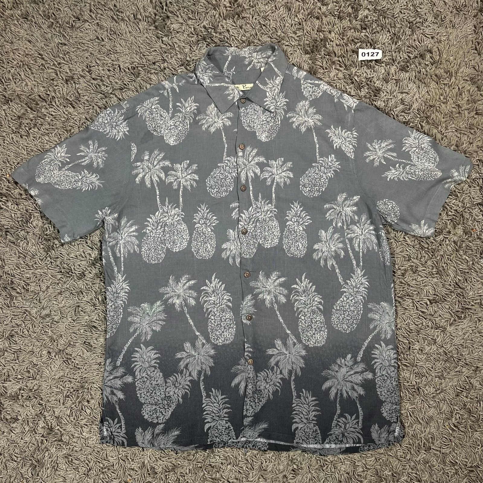 Batik Bay Grey &amp; White Pineapple Print Rayon Shirt Large, Ophalen of Verzenden, Gedragen, Grijs, Batik Bay