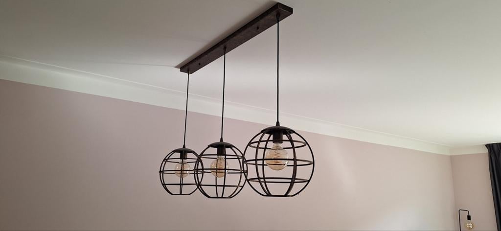 Industriële hanglamp met 3 kooilampen, Ophalen, Industrieel, Modern, Zo goed als nieuw, 75 cm of meer