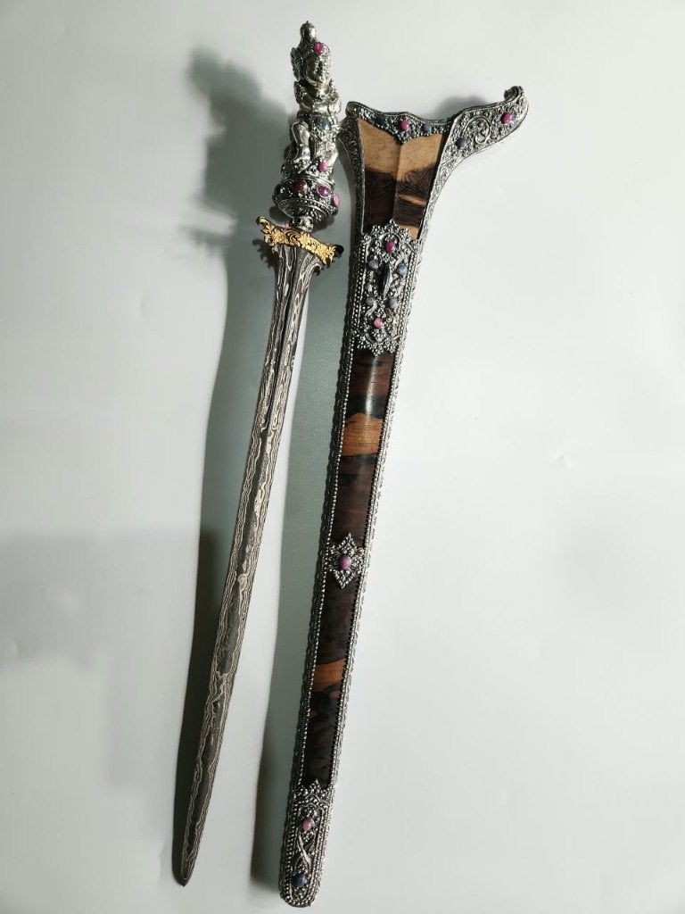 Antieke Keris Bali Pedang Pamor Beras Wutah Zilver KTC56, Gesneden, Wapen, Verzenden, Overige materialen