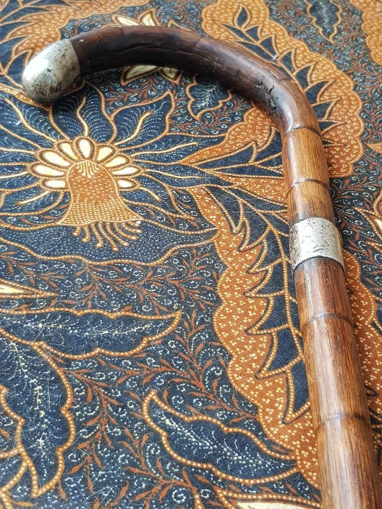 Mooie antieke Engelse wandelstok van bamboehout en zilver., Ophalen of Verzenden
