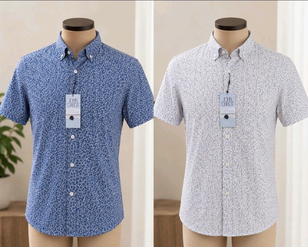 John Cabot overhemd met print - Maat M of XL, Blauw, Nieuw, John Cabot, Halswijdte 39/40 (M)