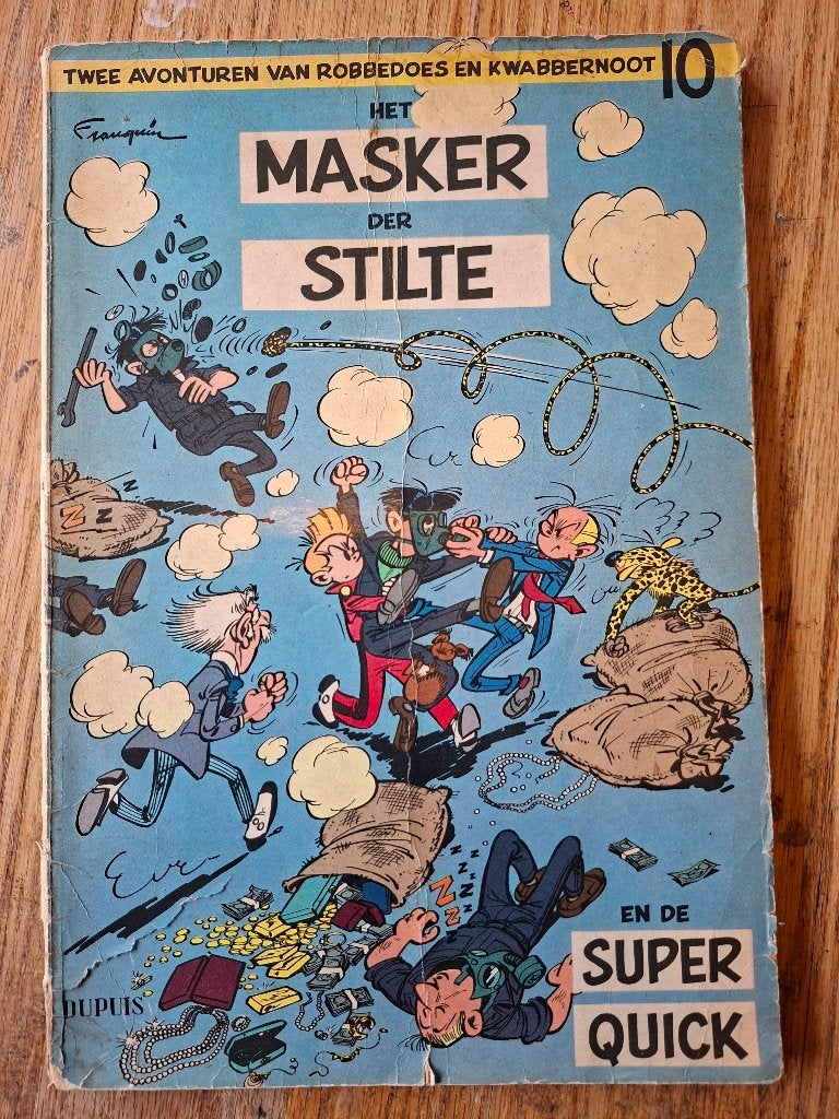 Robbedoes 10 1e druk Masker der stilte De Super Quick 1958, Gelezen, Eén stripboek, Ophalen of Verzenden, Franquin