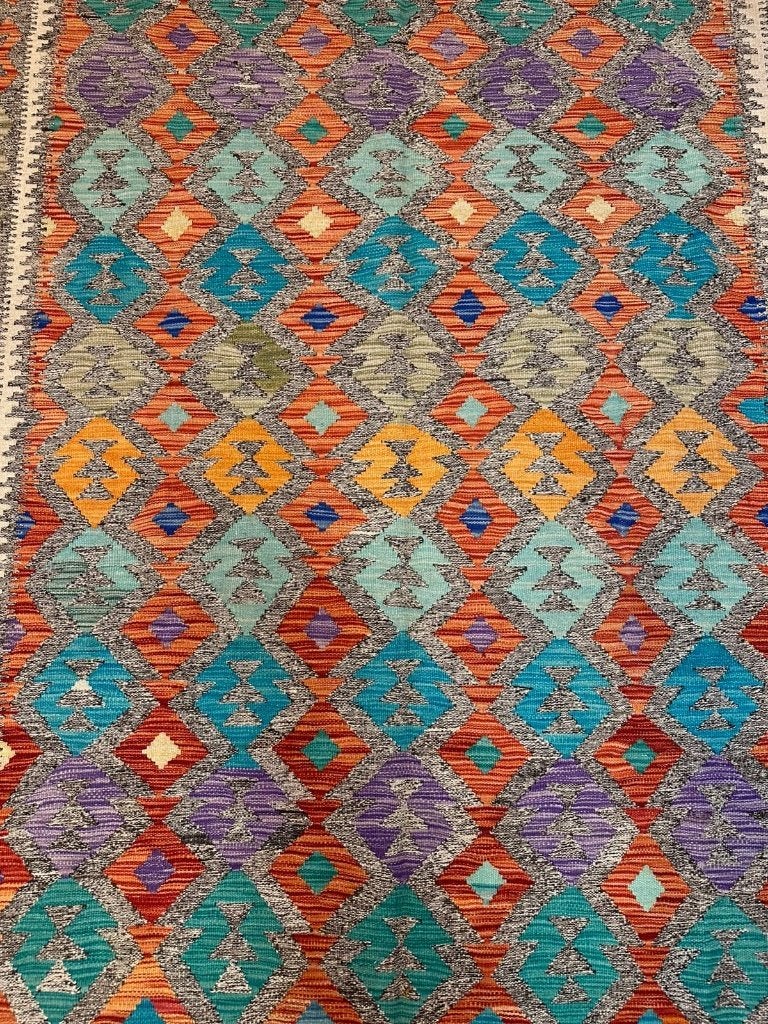 Handgeweven Kelim ( Gelim) – 255x188 cm – geometrisch design, 200 cm of meer, Geel, Ophalen of Verzenden, Zo goed als nieuw