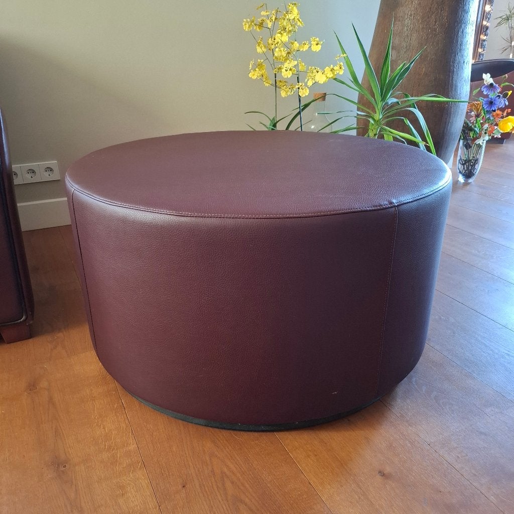 Prachtige design ronde salontafel poef bijzettafel leer, Overige materialen, Rond, Zo goed als nieuw, 75 cm of meer
