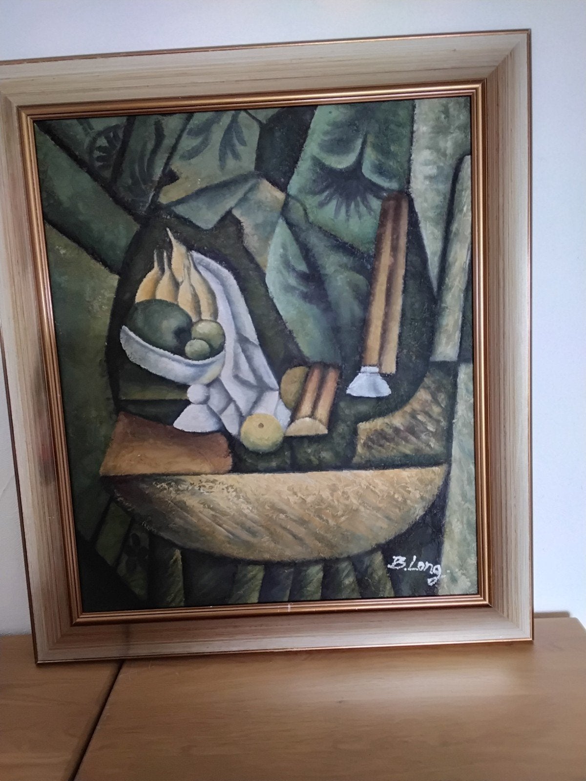 Kubistisch Stilleven Olieverfschilderij Gesigneerd B. Long, Ophalen of Verzenden