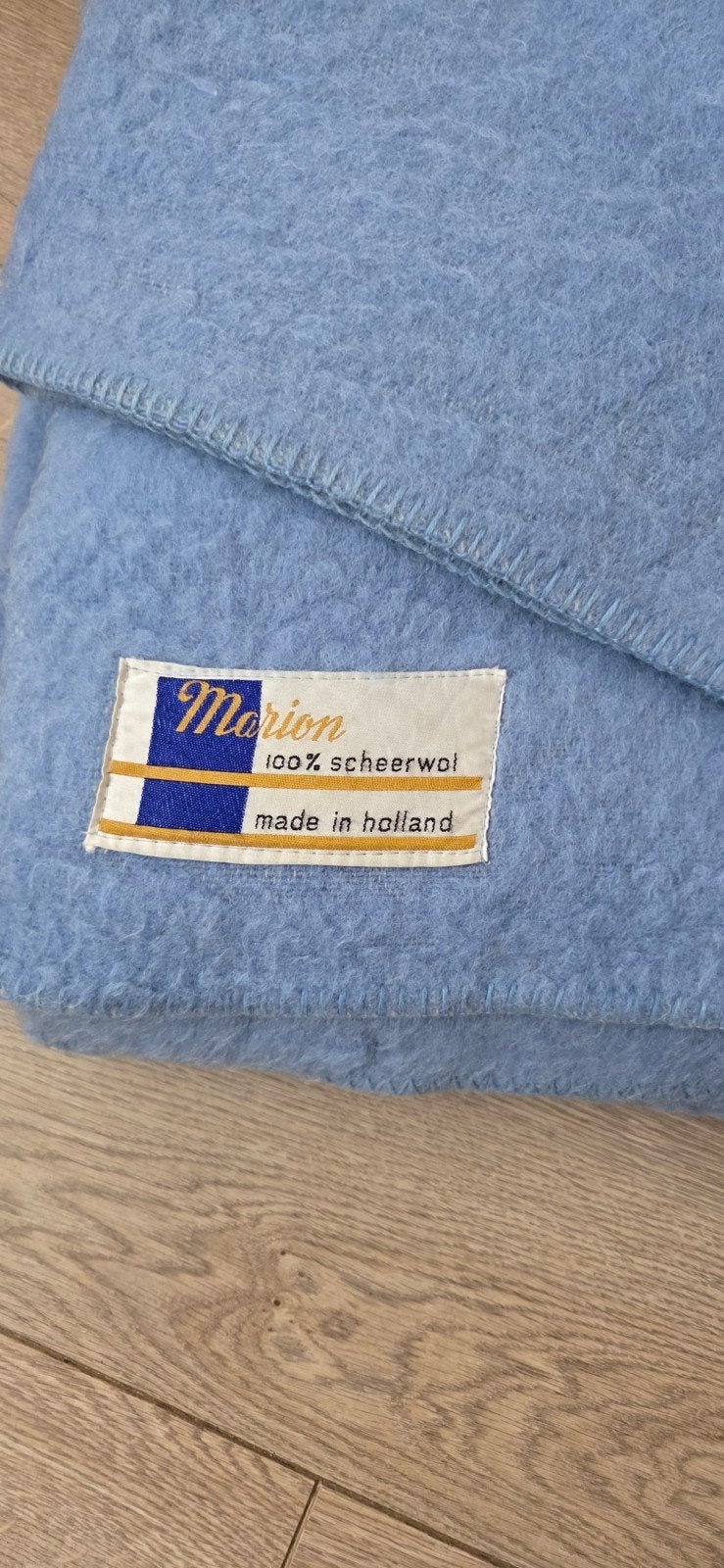 Vintage Marion Scheerwol Deken - Lichtblauw (1.90 x 2.20), Ophalen, Gebruikt, Blauw, Rechthoekig