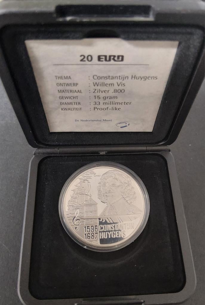 Nederland 20 Euro 1996 Constantin Huygens zilver proof-like, Postzegels en Munten, Verzenden, Koningin Beatrix, Zilver, Euro's