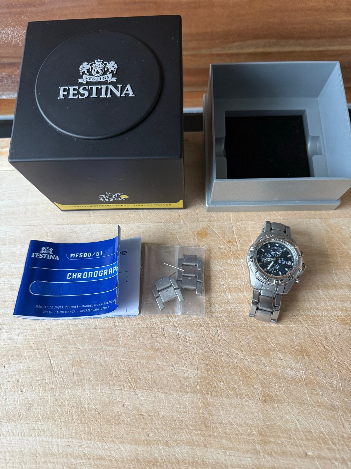 Festina Chronograph Herenhorloge - Roestvrij Staal, Ophalen of Verzenden, Gebruikt, Staal, Polshorloge