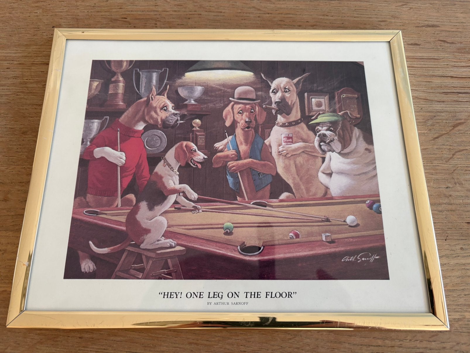Leuke vintage honden prent Pool Playing Dogs, Ophalen of Verzenden, 1960 tot 1980, Zo goed als nieuw, Dier