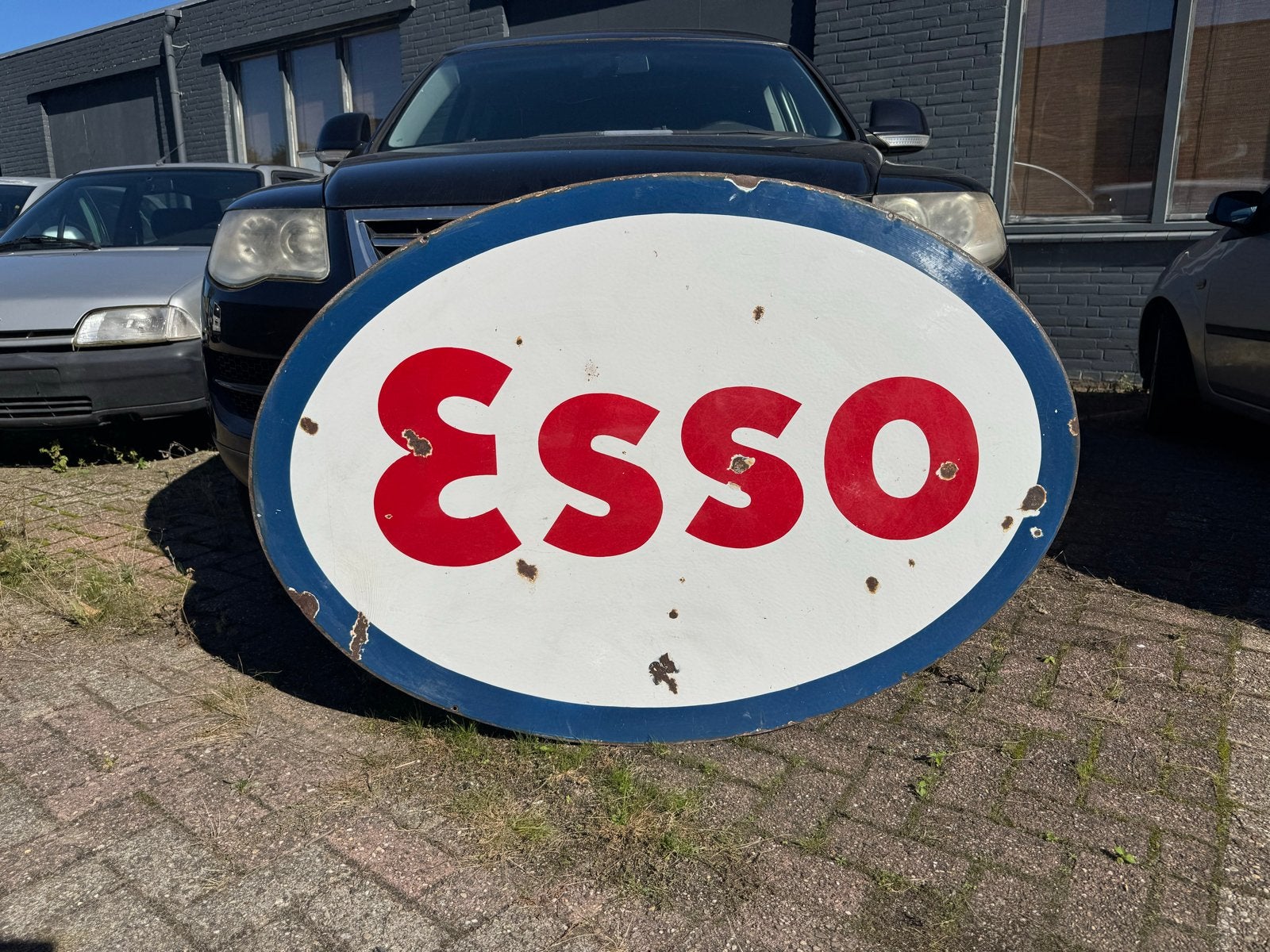 Vintage Esso Reclamebord - Origineel Emaille Ovaal, Ophalen, Reclamebord, Gebruikt, .