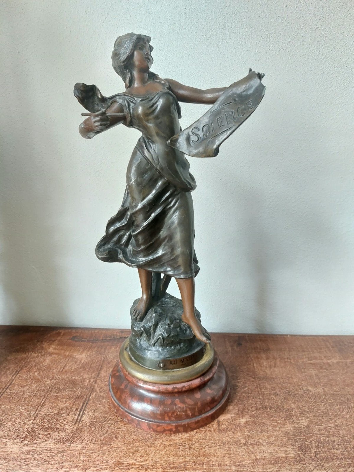 Bronzen Jugendstil vrouwen beeld ' Science', Ophalen, Brons