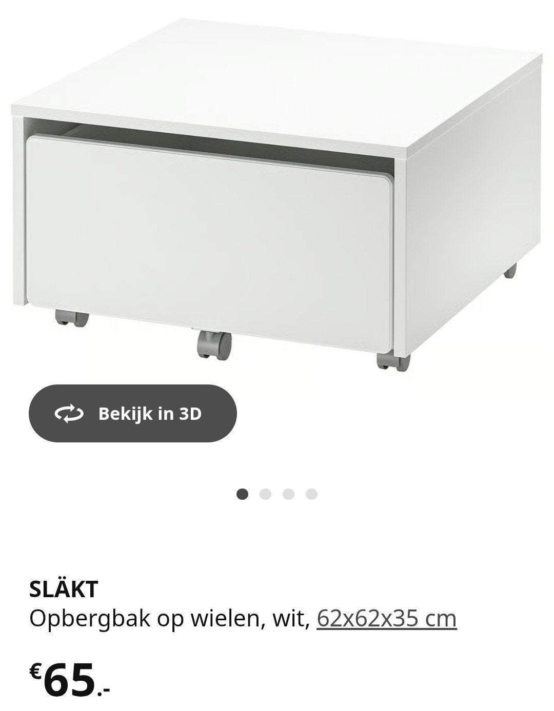 Ladeblok / ladekastje / IKEA SLÄKT Opbergbak op wielen, wit,, Ophalen of Verzenden, Ikea, Info@ikea.nl