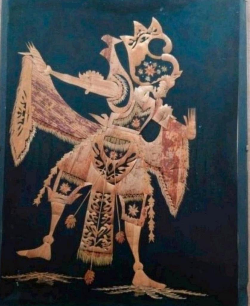 Vintage schilderij indonesische vrouw van ingelegd rijststro, Ophalen of Verzenden