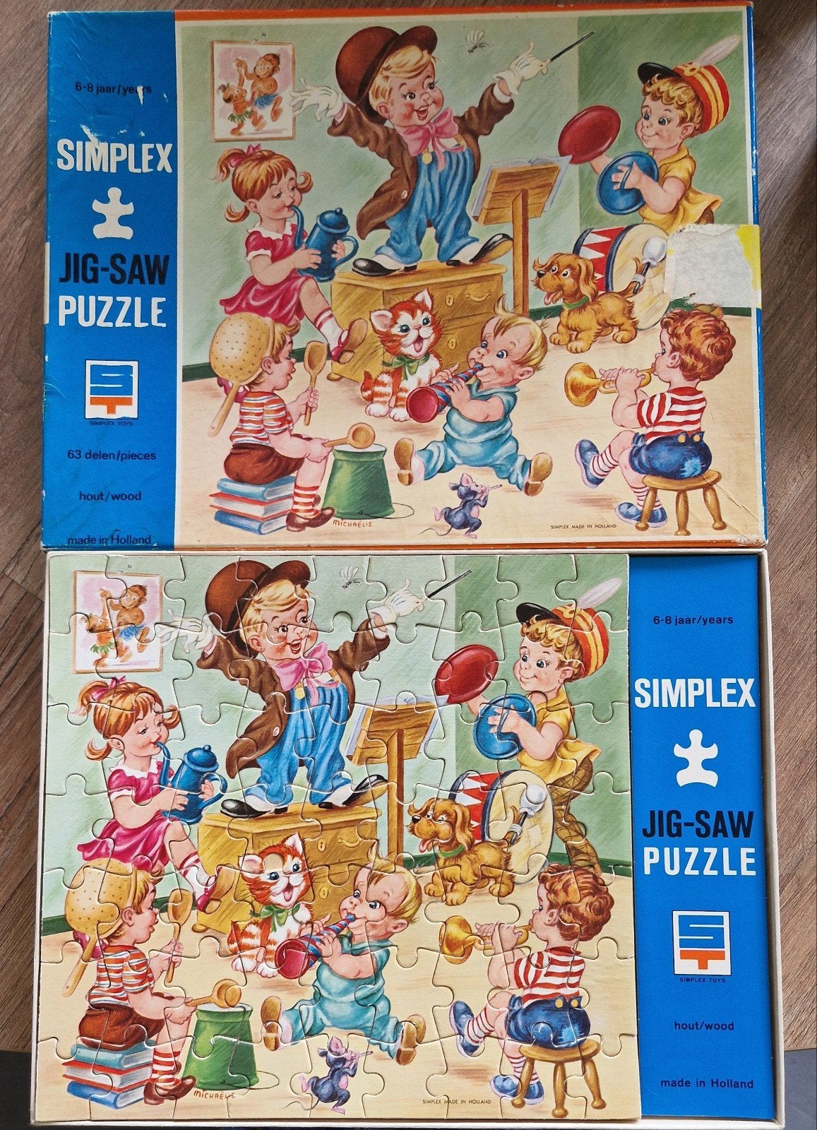 Vintage verzameling Simplex houten kinderpuzzels. 7 stuks., Verzenden, Minder dan 500 stukjes