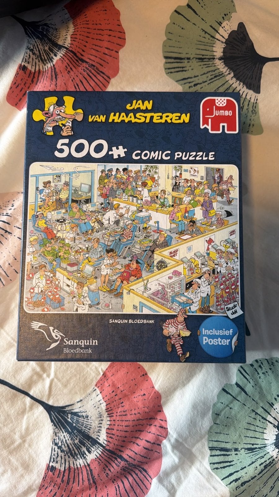 Jan van Haasteren Comic Puzzel Sanquin Bloedbank 500+, Ophalen of Verzenden, 500 t/m 1500 stukjes, Gebruikt, Legpuzzel
