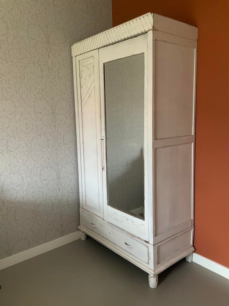 Brocante kledingkast gebroken wit, 100 tot 150 cm, Zo goed als nieuw, 150 tot 200 cm, Brocante