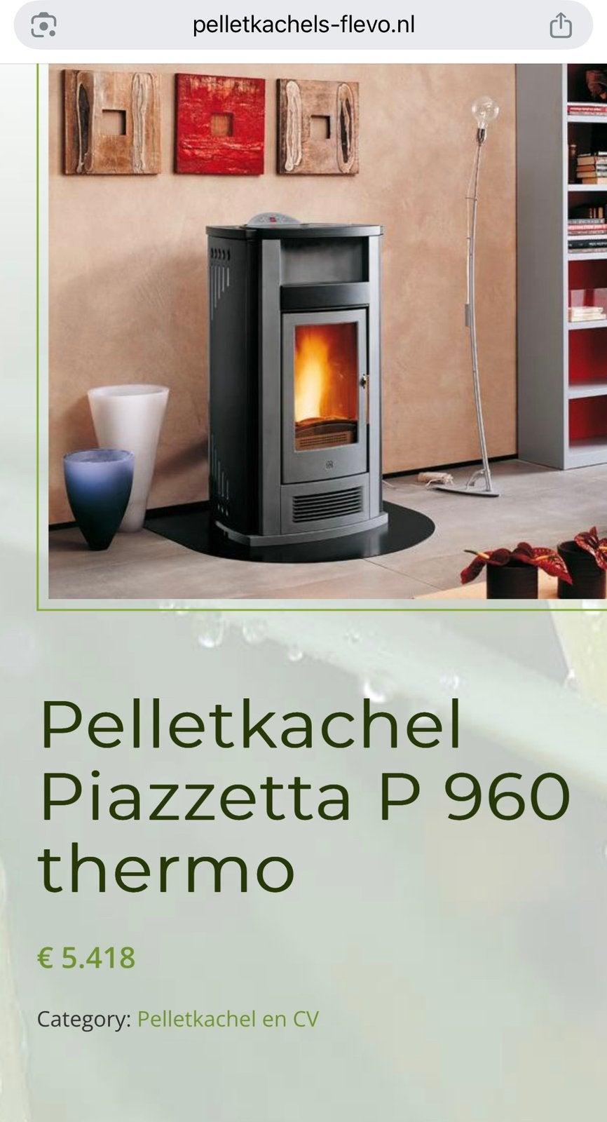 Pelletkachel piazzetta p960 12kw cv aansluiten op radiatoren, Ophalen of Verzenden, Zo goed als nieuw, Hout, Houtkachel