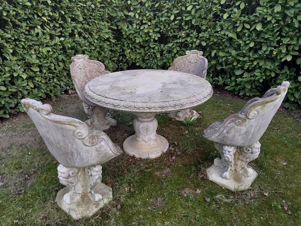 Betonnen tuinset - Tafel en stoelen, Tuin en Terras, Tuintafels, Ophalen, Gebruikt, Rechthoekig