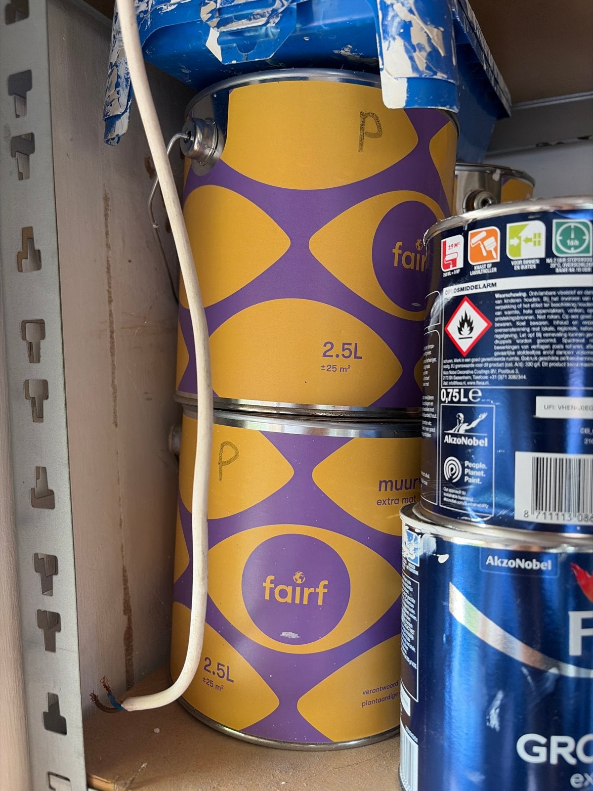 4 blikken Fairf muurverf 2,5L - kleur Herengracht, Ophalen, Overige kleuren, 10 tot 15 liter, Verf