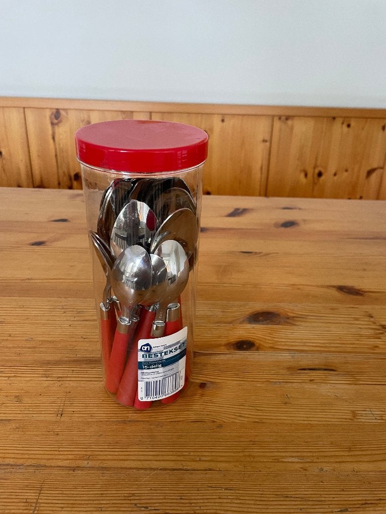 AH Bestekset lepels 16 delig - Rood, Ophalen of Verzenden, Nieuw, Rvs of Chroom, Bestekset