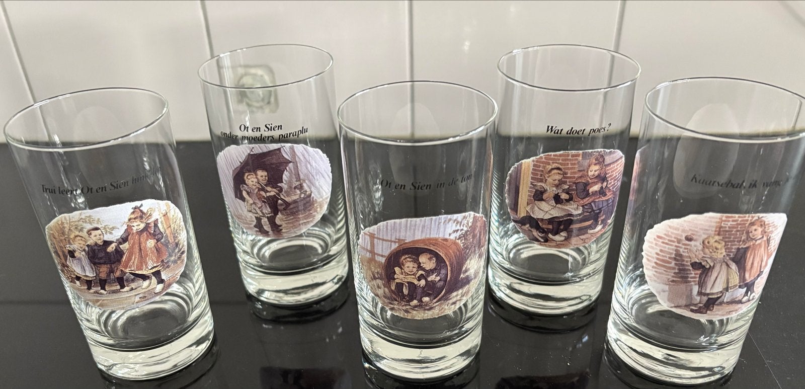 Set van 5 Ot en Sien glazen - Vintage, Huis en Inrichting, Ophalen of Verzenden