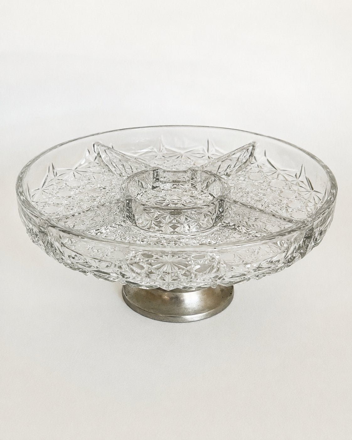 Vintage Persglazen Serveerschaal met Kristalpatroon, Ophalen of Verzenden